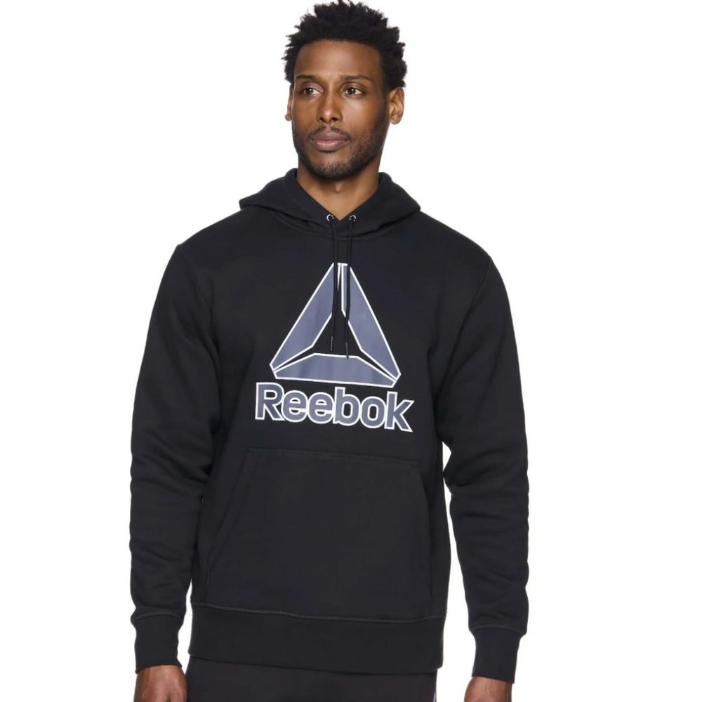 Reebok Men's Delta Logo Black Size L Fleece Hoodie Sweatshirt NWT